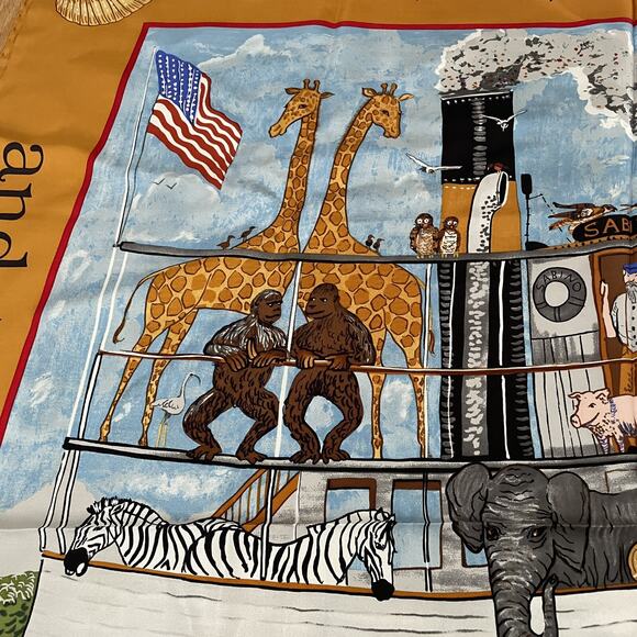 Elizabeth Mumford Mystic Seaport Museum 100% Silk Scarf Noah’s Arc Animals Folk - Picture 6 of 10